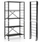 Black Metal Folding Storage Rack, Adjustable 5-Tier Shelf with Wheels